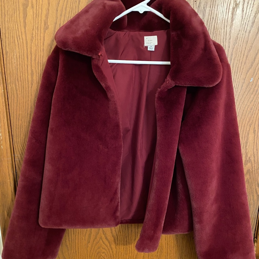 Burgundy faux fur jacket